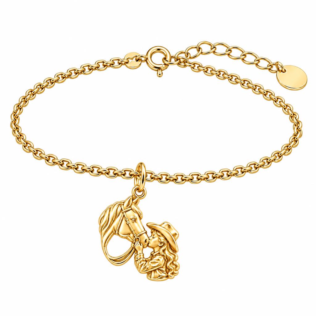 Gentle Horse Kiss Charm Bracelet Set – 18K gold, front view