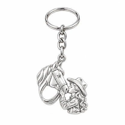 Gentle Horse Kiss Charm Keychain – silver, front view