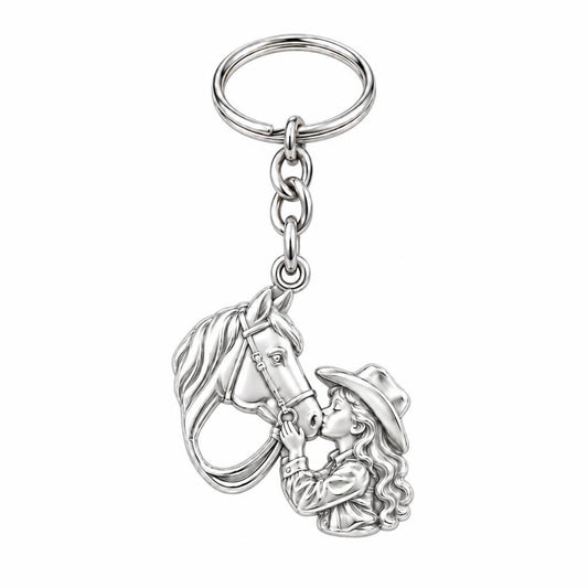 Gentle Horse Kiss Charm Keychain – silver, front view