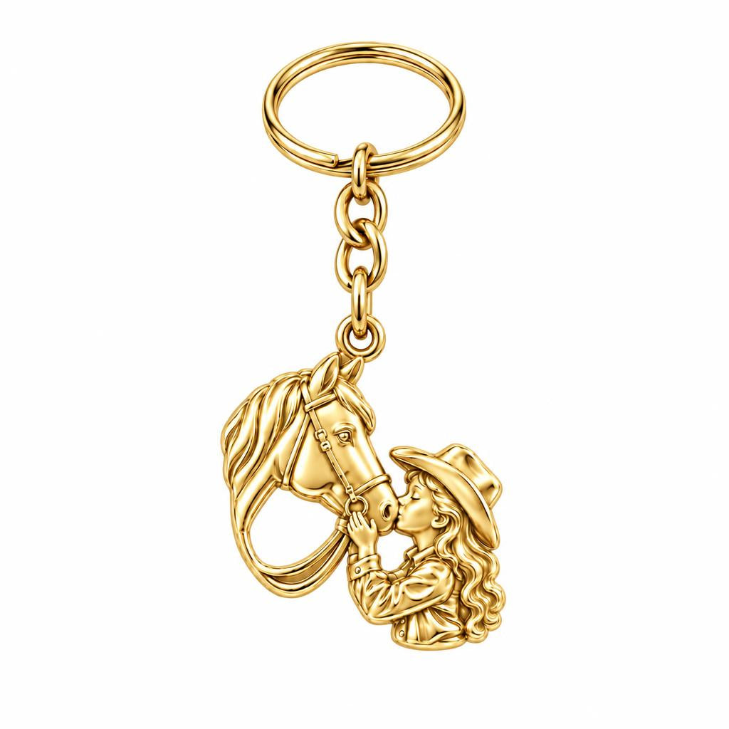 Gentle Horse Kiss Charm Keychain – 18K gold, front view