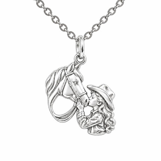 Gentle Horse Kiss Charm Necklace Set – silver, front view