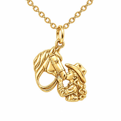 Gentle Horse Kiss Charm Necklace Set – 18K gold, front view