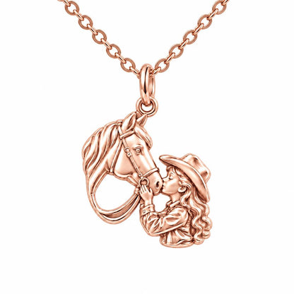 Gentle Horse Kiss Charm Necklace Set – rose gold, front view