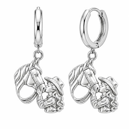 Gentle Horse Kiss Huggie Charm Earrings – silver, front view