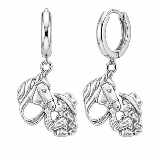 Gentle Horse Kiss Huggie Charm Earrings – silver, front view