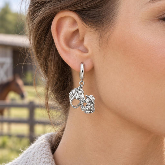 Gentle Horse Kiss Huggie Charm Earrings – worn / in use