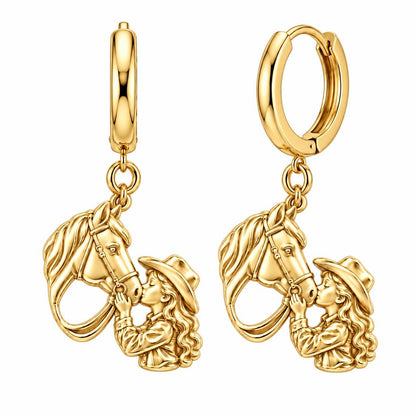 Gentle Horse Kiss Huggie Charm Earrings – 18K gold, front view