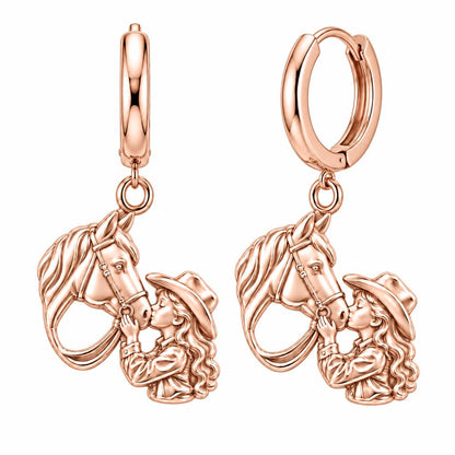 Gentle Horse Kiss Huggie Charm Earrings – rose gold, front view