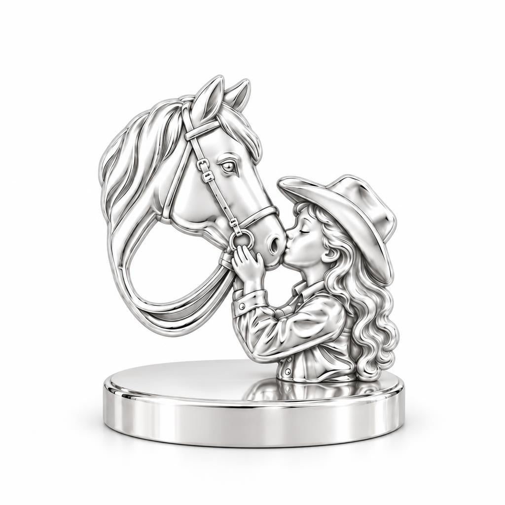 Gentle Horse Kiss Keepsake Plaque – silver, front view