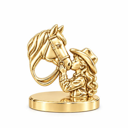 Gentle Horse Kiss Keepsake Plaque – 18K gold, front view