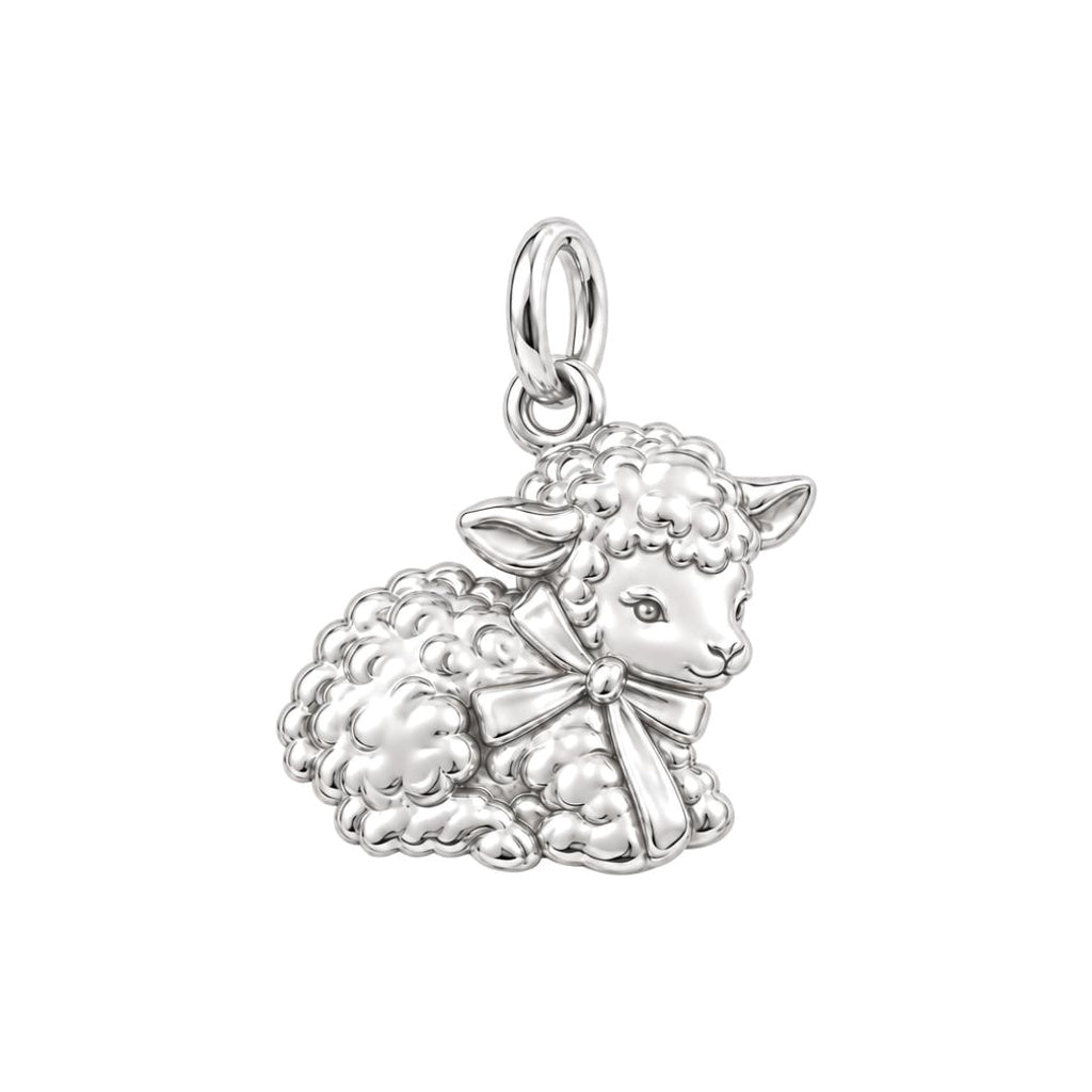 Gentle Little Lamb Charm Bracelet – Personalized Gift – silver charm, front view