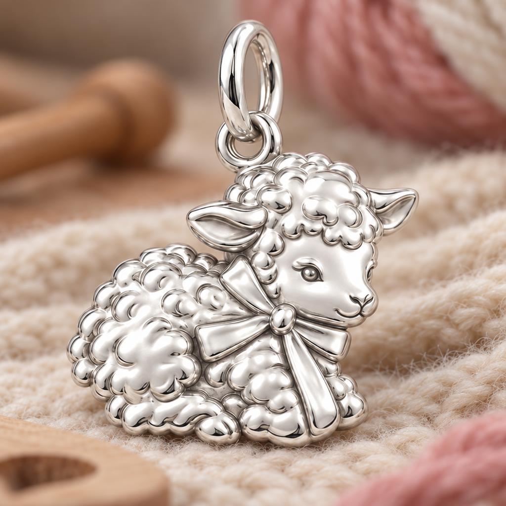Gentle Little Lamb Charm Bracelet – Personalized Gift – worn on the wrist on a black cord bracelet