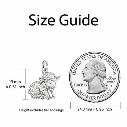 Gentle Little Lamb Charm Bracelet – Personalized Gift – size guide, 13 mm charm next to a quarter