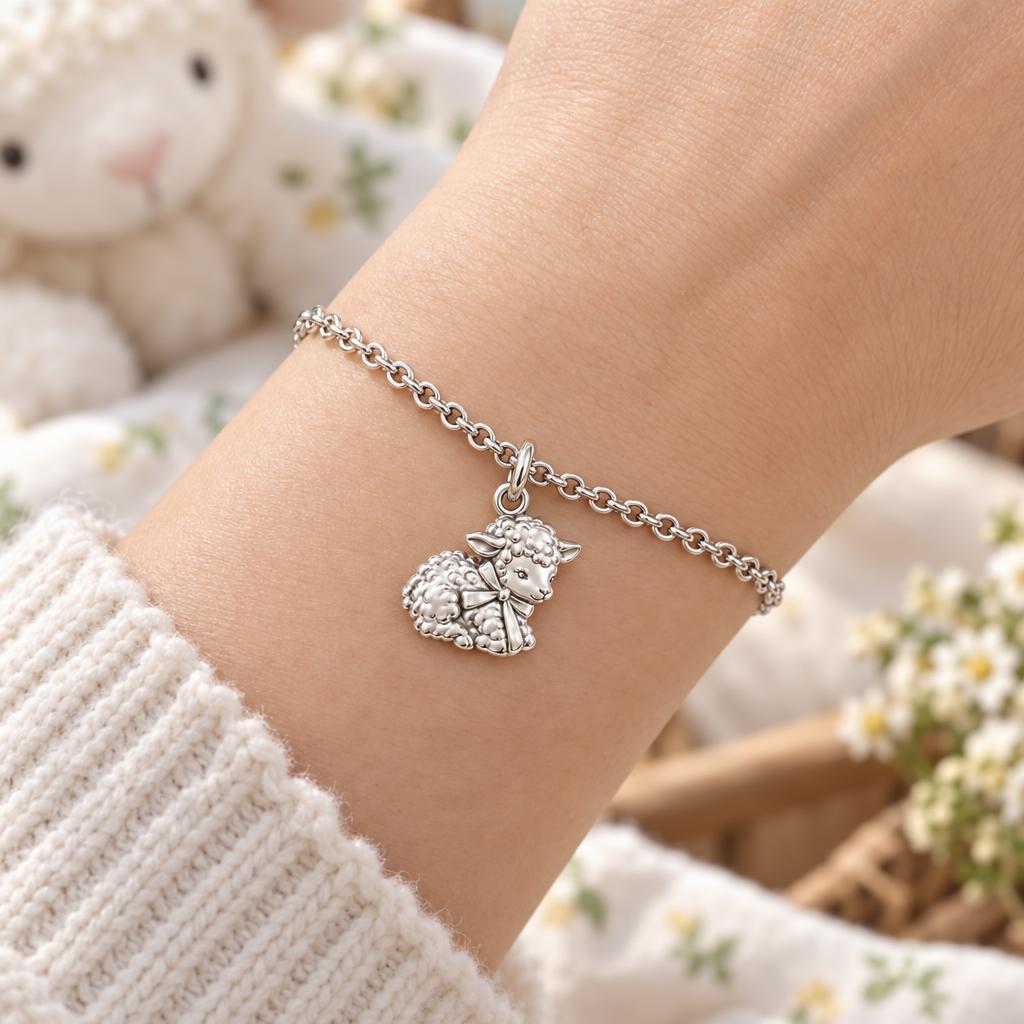 Gentle Little Lamb Charm Bracelet Set – worn / in use