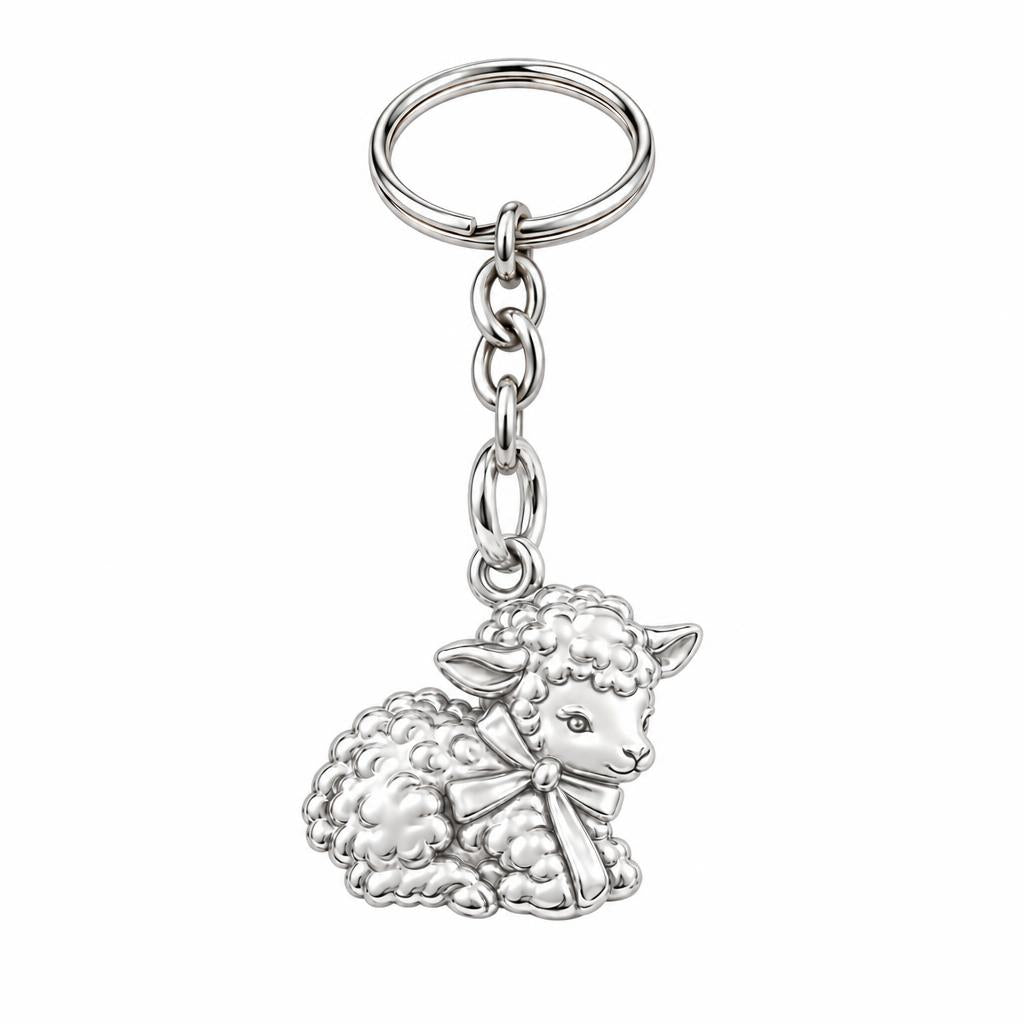 Gentle Little Lamb Charm Keychain – silver, front view