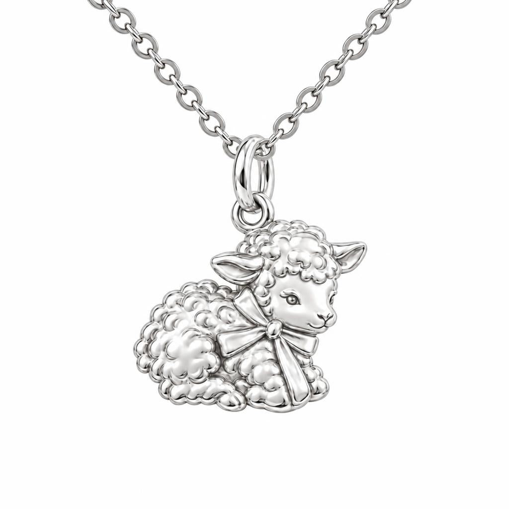 Gentle Little Lamb Charm Necklace Set – silver, front view