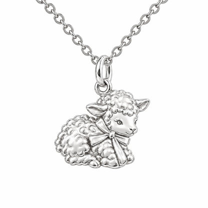 Gentle Little Lamb Charm Necklace Set – silver, front view
