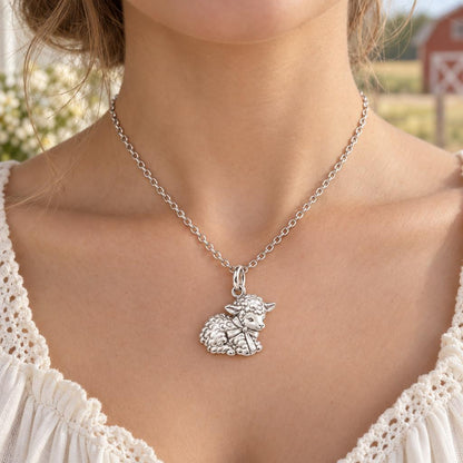 Gentle Little Lamb Charm Necklace Set – worn / in use