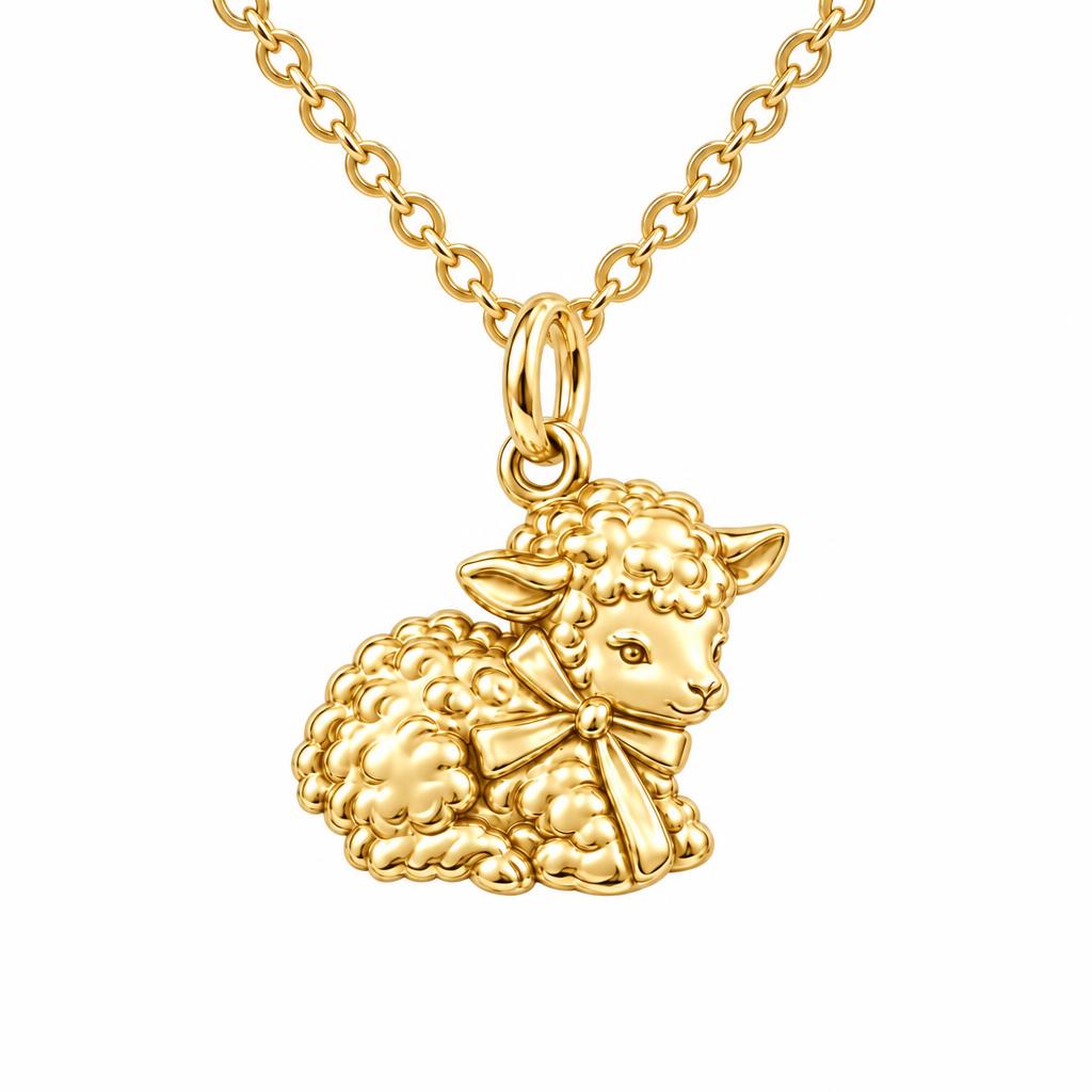 Gentle Little Lamb Charm Necklace Set – 18K gold, front view