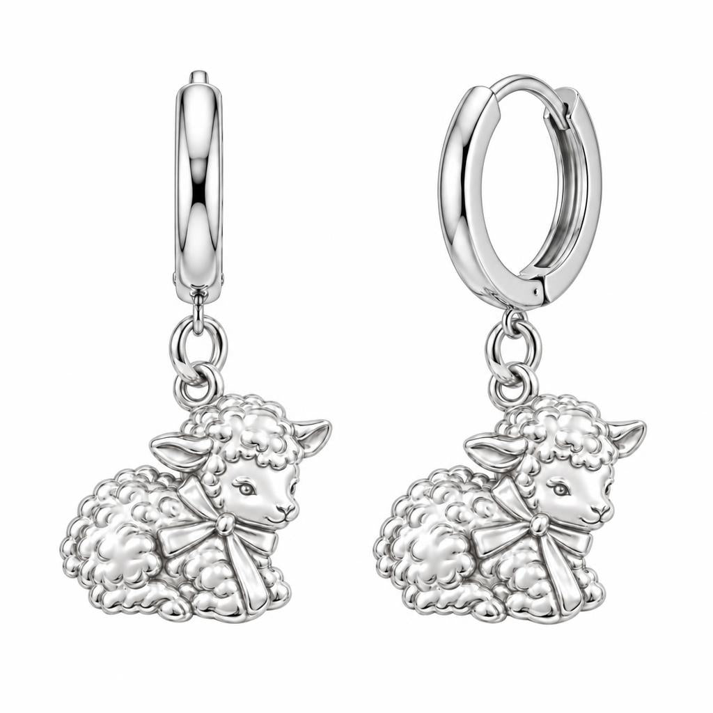 Gentle Little Lamb Huggie Charm Earrings – silver, front view