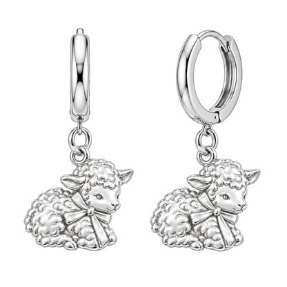 Gentle Little Lamb Huggie Charm Earrings – silver, front view