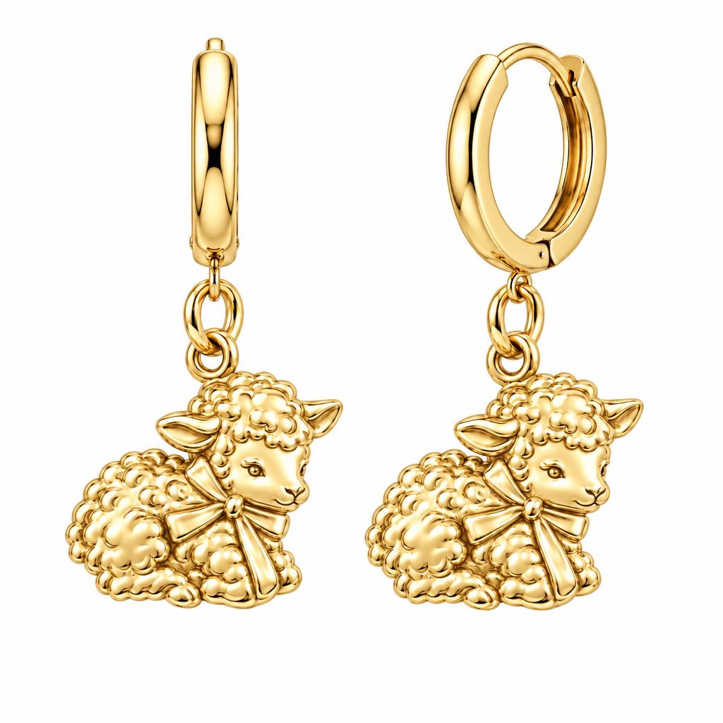 Gentle Little Lamb Huggie Charm Earrings – 18K gold, front view