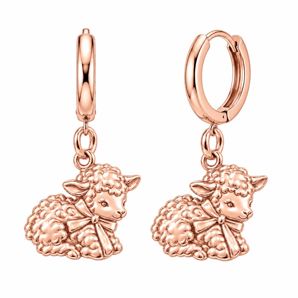 Gentle Little Lamb Huggie Charm Earrings – rose gold, front view