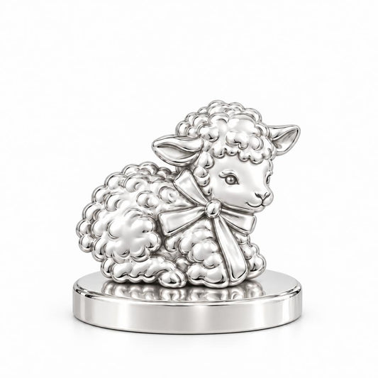 Gentle Little Lamb Keepsake Plaque – silver, front view