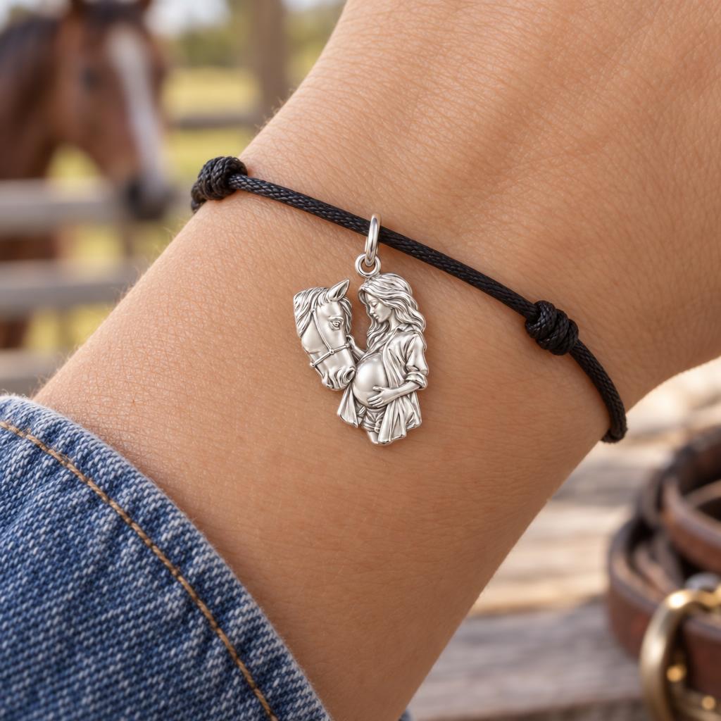 Gentle New Beginnings Charm Bracelet – Personalized Mom Gift – worn on the wrist on a black cord bracelet