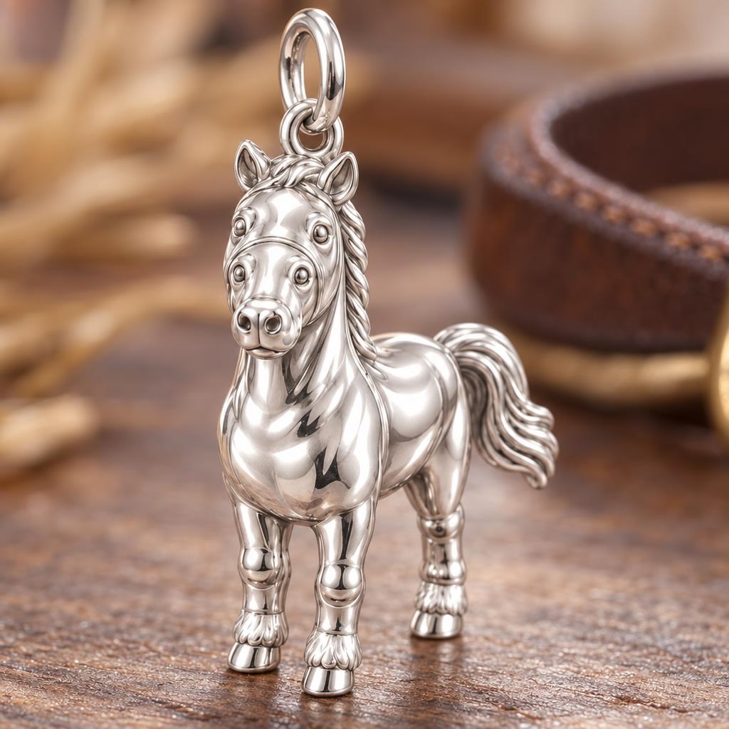 Gentle Spirit Horse Charm Bracelet – Personalized Horse Lover Gift – macro detail of the charm
