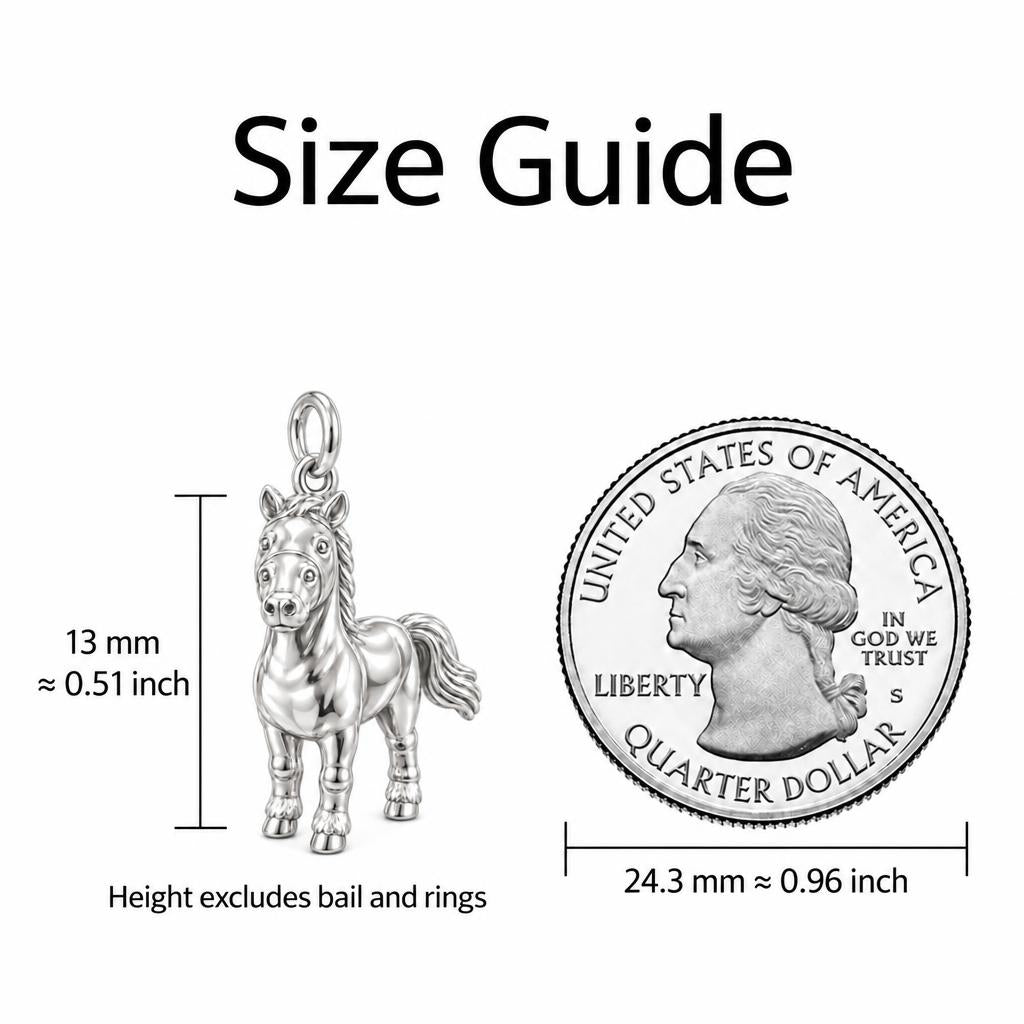 Gentle Spirit Horse Charm Bracelet – Personalized Horse Lover Gift – size guide, 13 mm charm next to a quarter
