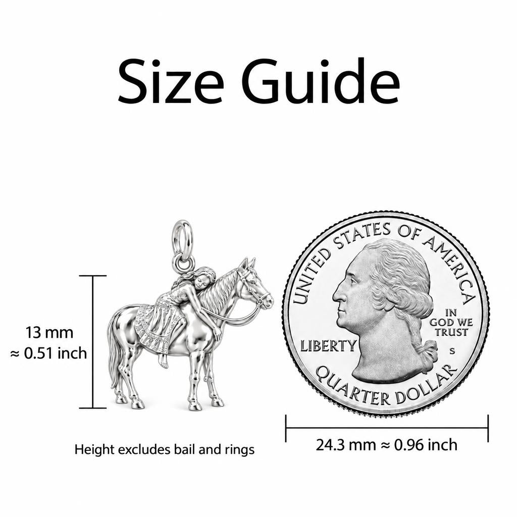 Gentle Spirit Horse Hug Charm Bracelet – Personalized Horse Lovers – size guide, 13 mm charm next to a quarter