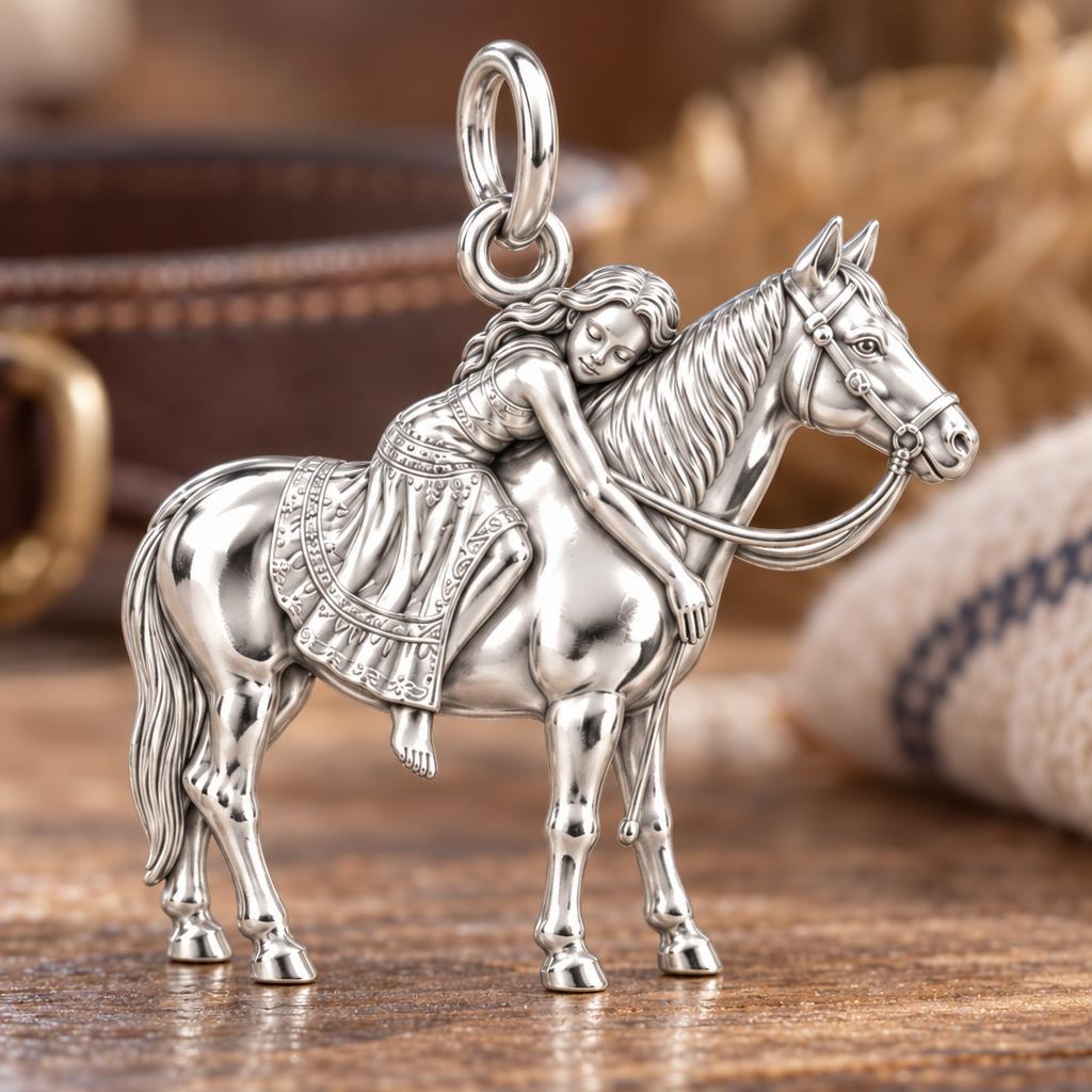 Gentle Spirit Horse Hug Charm Bracelet – Personalized Horse Lovers – macro detail of the charm