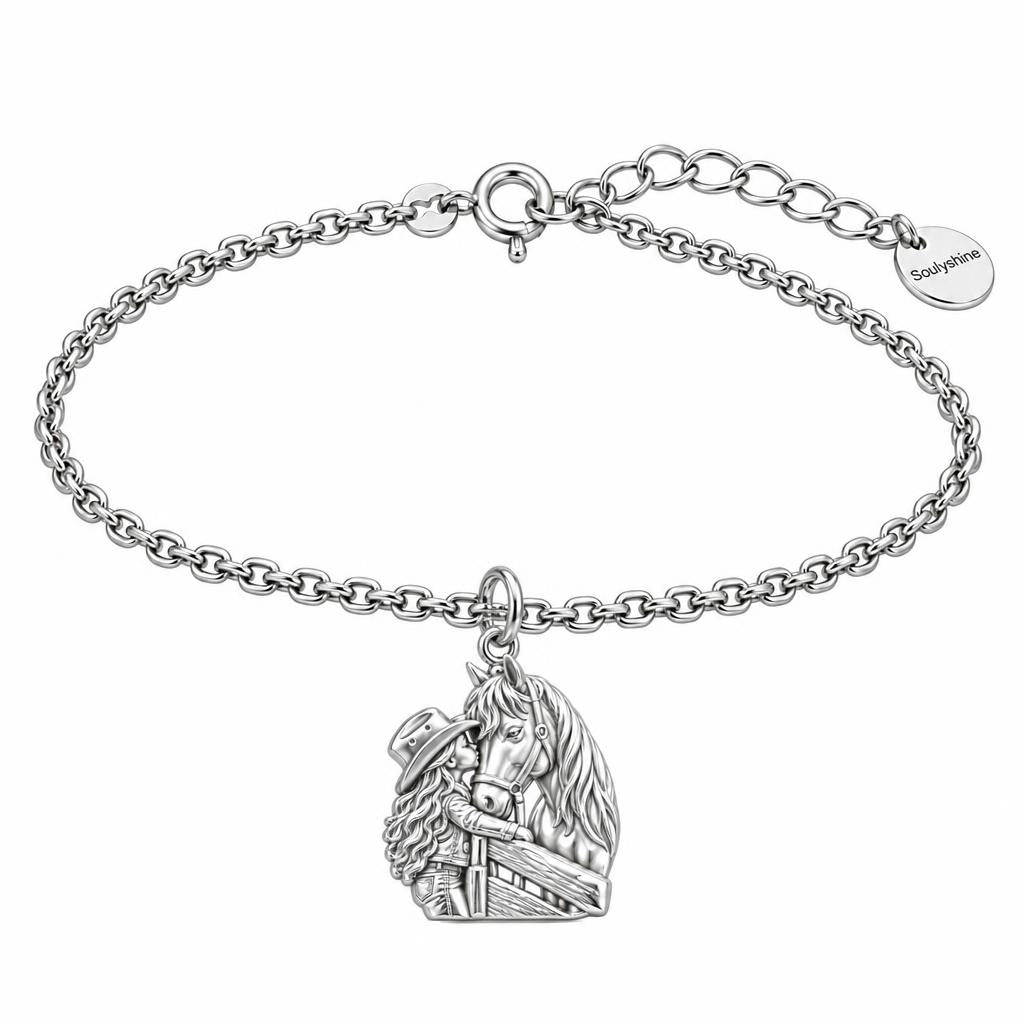 Gentle Spirit Horse Hug Charm Bracelet Set – silver, front view