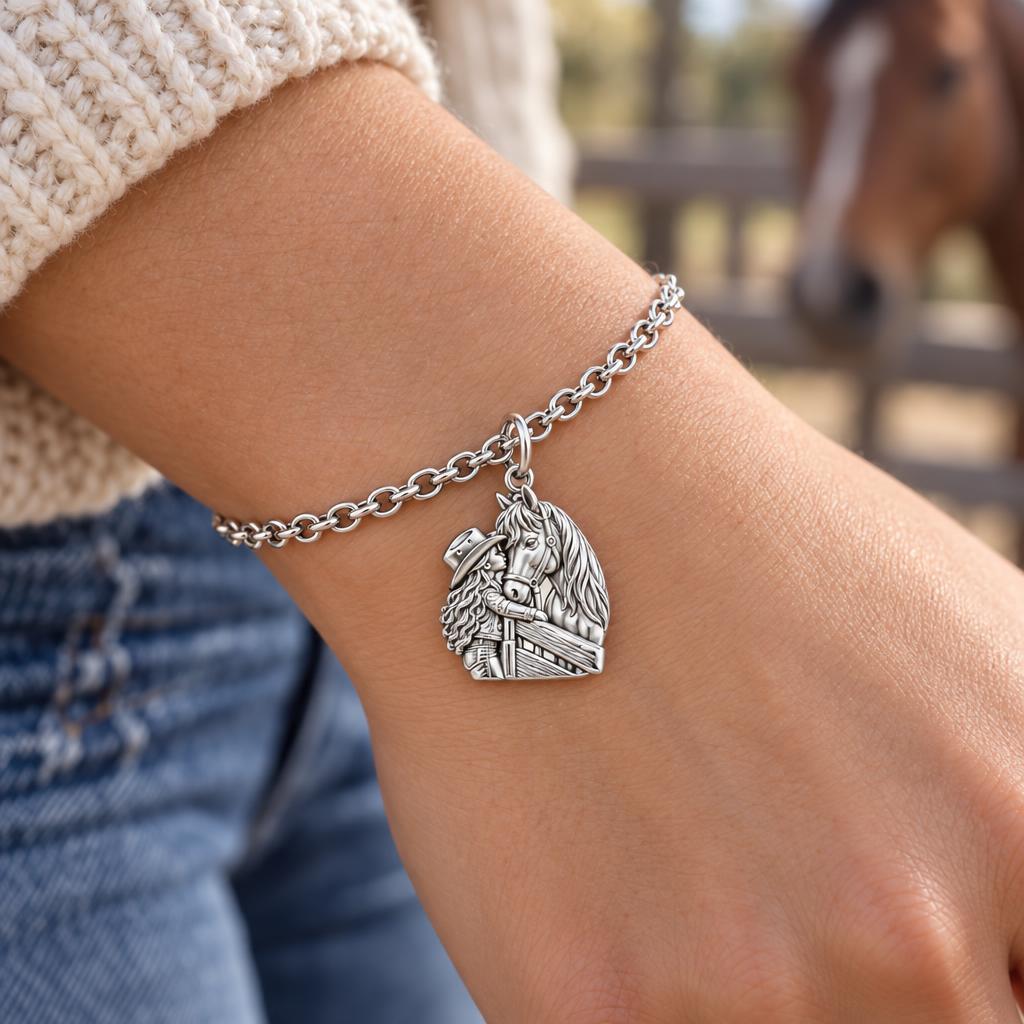 Gentle Spirit Horse Hug Charm Bracelet Set – worn / in use