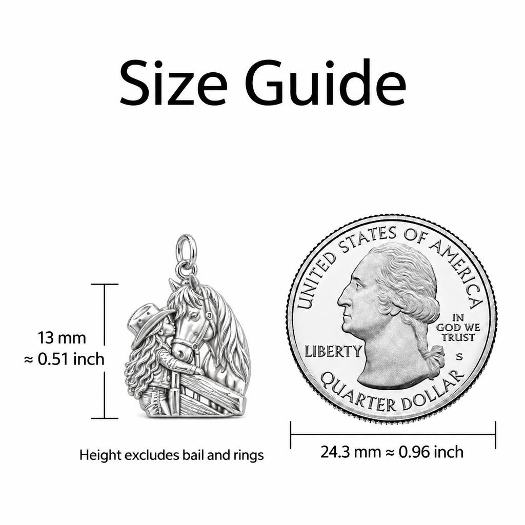 Gentle Spirit Horse Hug Charm Bracelet Set – size guide, 13 mm charm next to a quarter