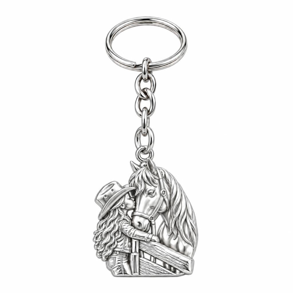 Gentle Spirit Horse Hug Charm Keychain – silver, front view