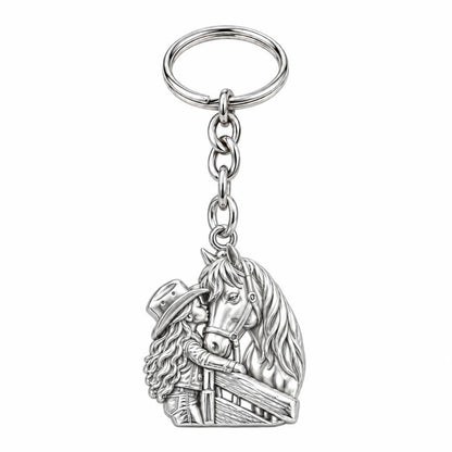 Gentle Spirit Horse Hug Charm Keychain – silver, front view