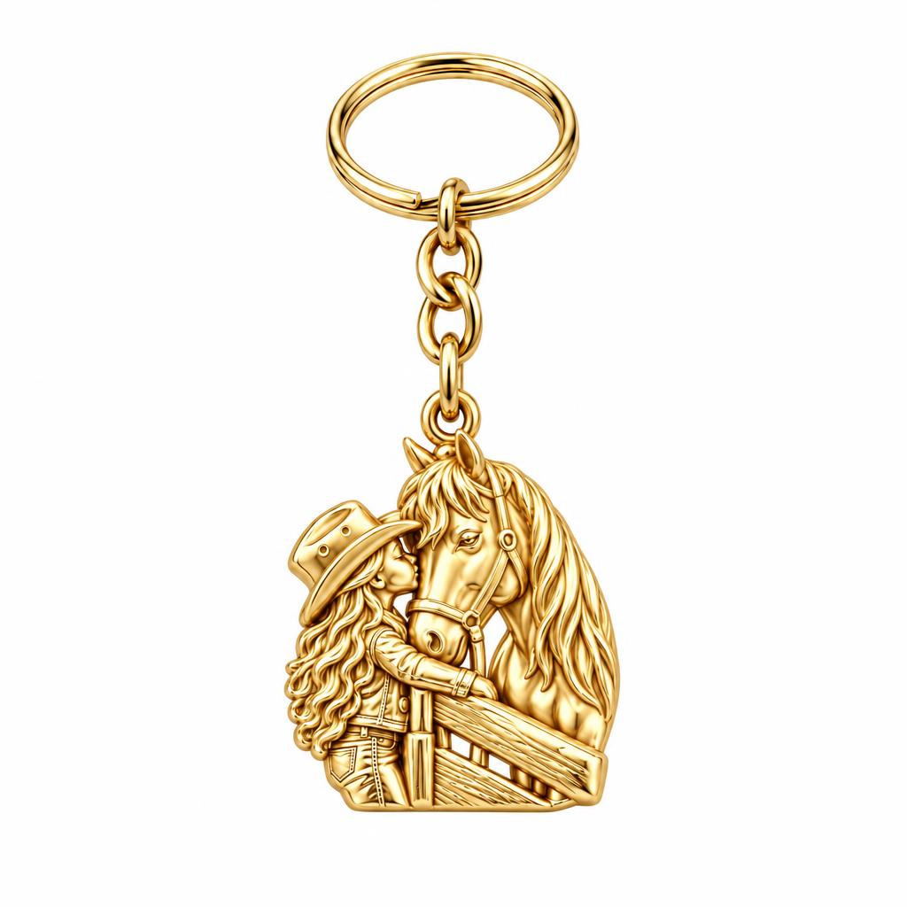 Gentle Spirit Horse Hug Charm Keychain – 18K gold, front view