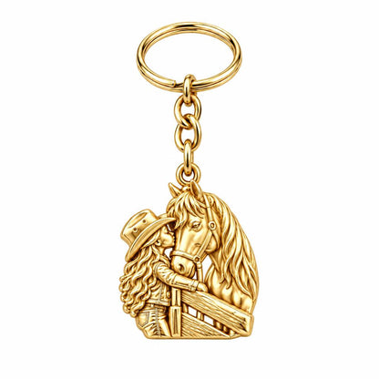 Gentle Spirit Horse Hug Charm Keychain – 18K gold, front view