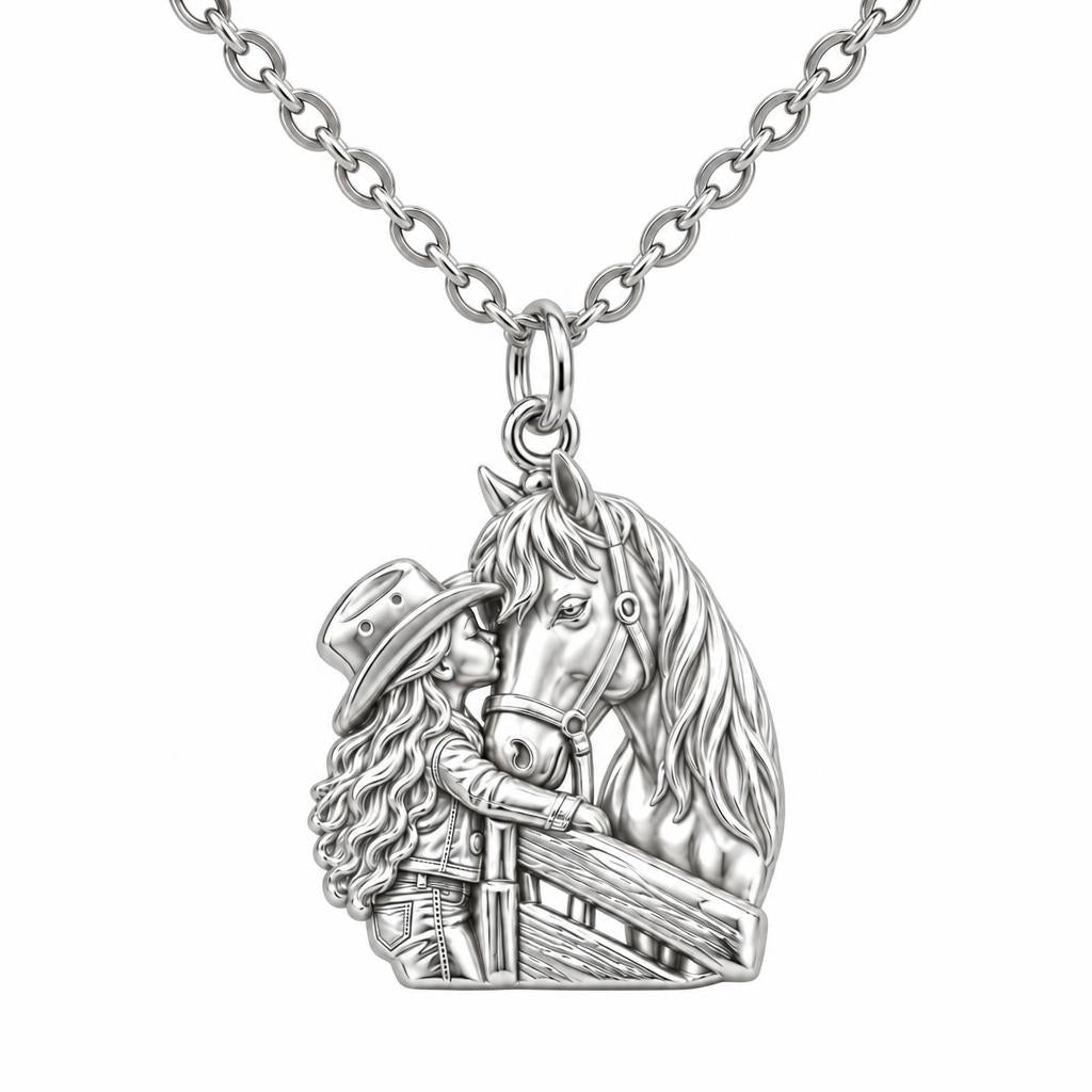 Gentle Spirit Horse Hug Charm Necklace Set – silver, front view