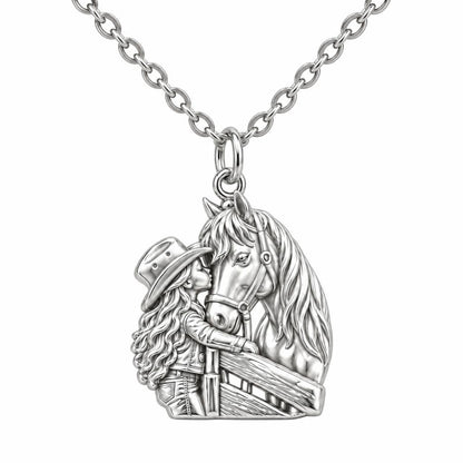 Gentle Spirit Horse Hug Charm Necklace Set – silver, front view