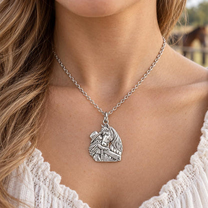 Gentle Spirit Horse Hug Charm Necklace Set – worn / in use