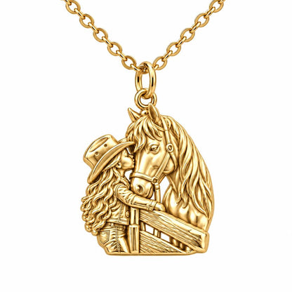 Gentle Spirit Horse Hug Charm Necklace Set – 18K gold, front view