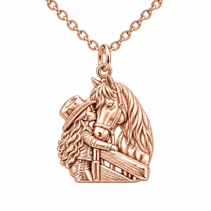 Gentle Spirit Horse Hug Charm Necklace Set – rose gold, front view