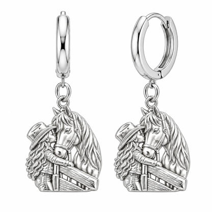 Gentle Spirit Horse Hug Huggie Charm Earrings – silver, front view