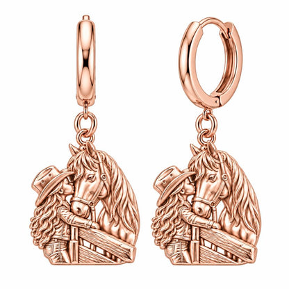 Gentle Spirit Horse Hug Huggie Charm Earrings – rose gold, front view