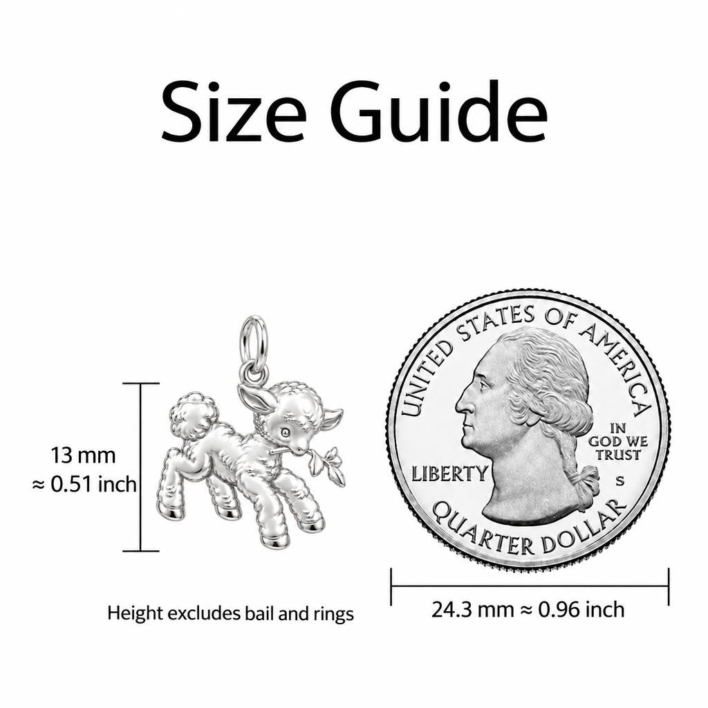 Gentle Spring Lamb Charm Bracelet – size guide, 13 mm charm next to a quarter