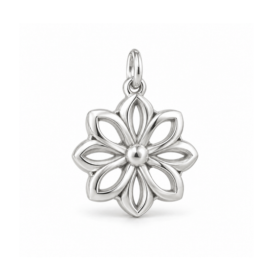 Geometric Bloom Charm — Silver | charm-topics-remaining-444-2026-09-14 | topic-418
