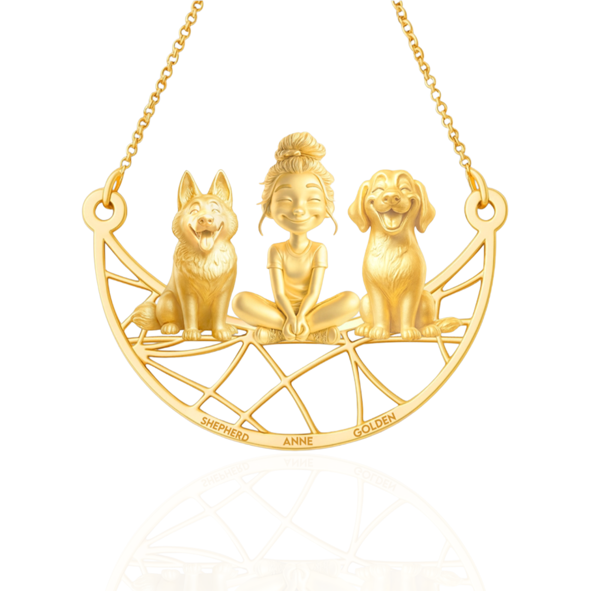 Soulyshine Personalized Girl And Her Pets Necklace - German Shepherd/Golden Retriever